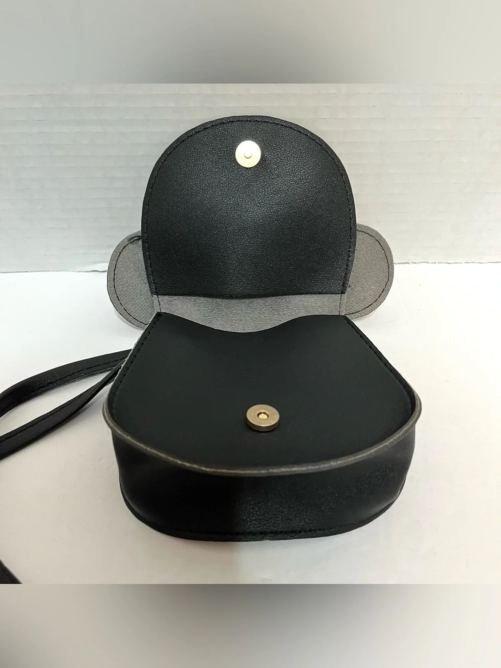 Black Leather Mouse Mini Crossbody Bag with Red Bow